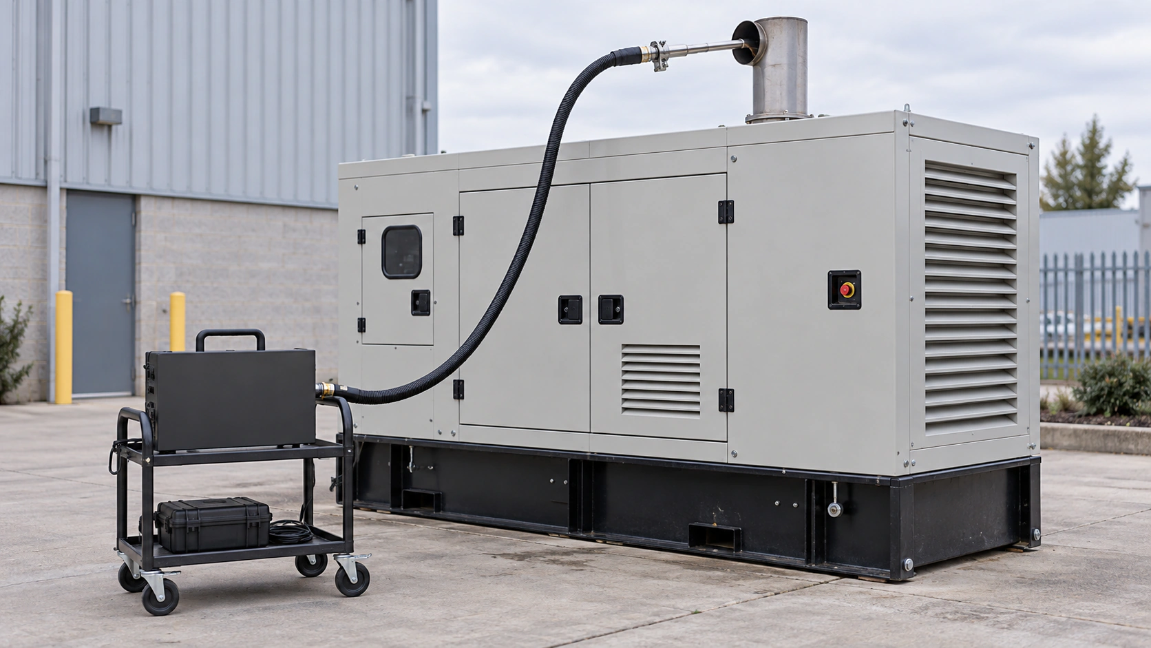 Particulate tester connected to the exhaust of a commercial diesel generator