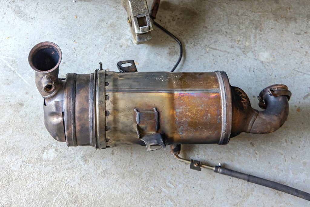 Diesel particulate filter removed for assessment and cleaning